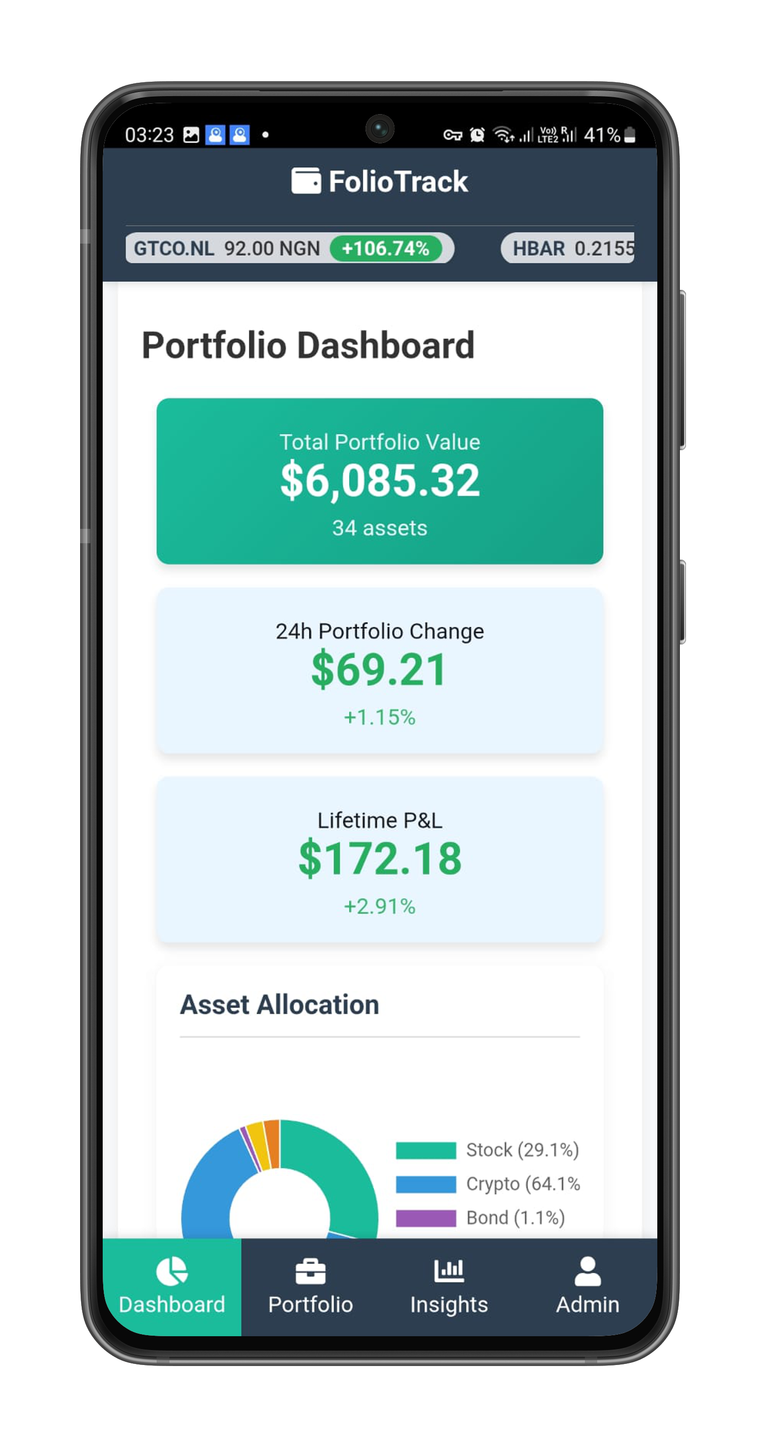 FolioTrack Mobile App Interface